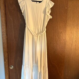 Ann Taylor Cream Ruffle Sleeve Dress